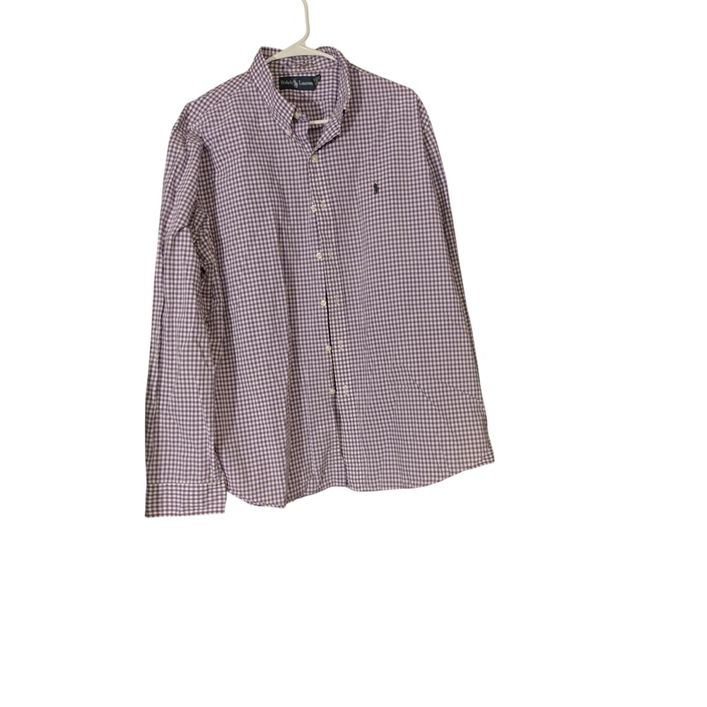 Ralph Lauren Men's XXL Purple White Gingham Check Button Down Cotton